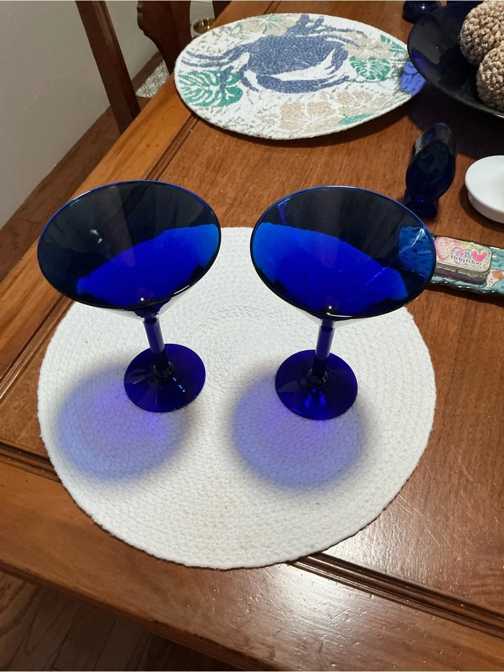 Cobalt Blue Glass Martini Coupes - Elegant Home Dining Stemware